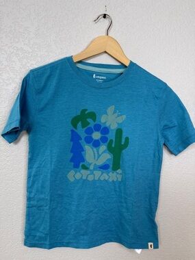 Cotopaxi Teal Graphic Cotton Tee Blue Kids Unisex Medium NWT